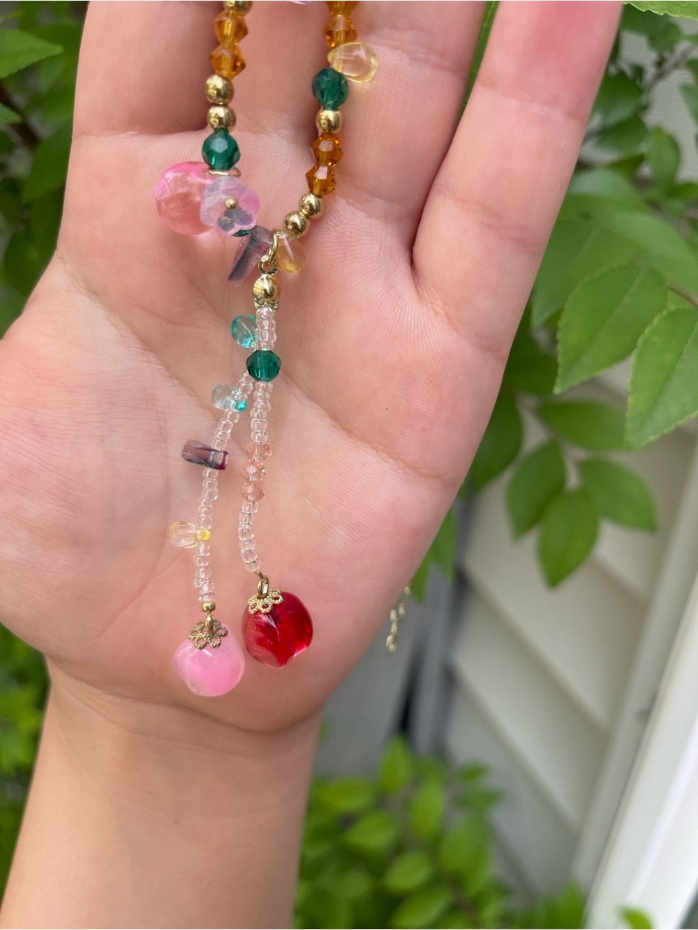 NEW! Handcrafted Pink & Red Glass Bead Pendant Necklace. 🍓 (A1-42)